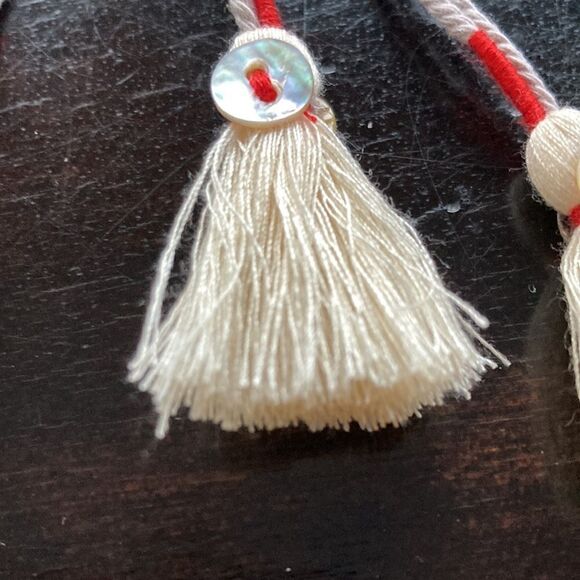 Johnny Was New 7 TASSELS with shell buttons and red trim with tags - Picture 5 of 8
